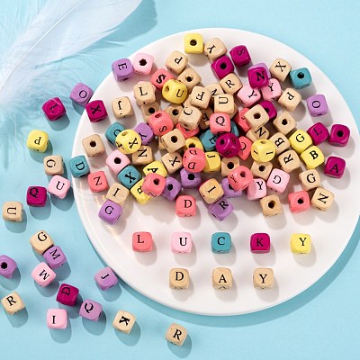 420Pcs 2 Style Natural Wood Printed Beads WOOD-LS0001-31-1