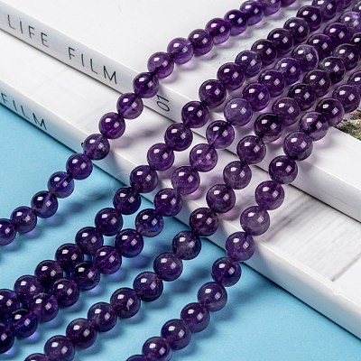 Natural Amethyst Round Bead Strands X-G-M304-18-6mm-1