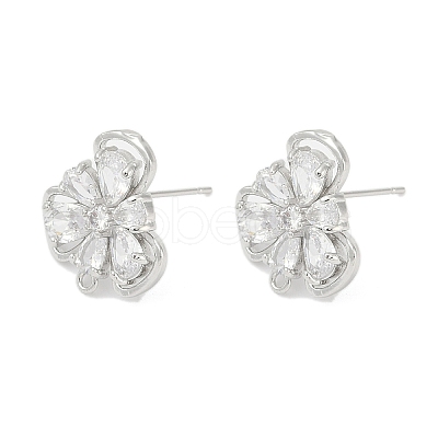 Brass Micro Pave Cubic Zirconia Stud Earring Findings LS-KK-Z094-09P-1
