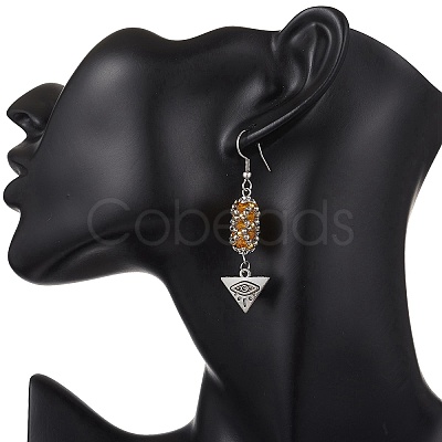 Electroplated Glass & TOHO Round Seed Beaded Alloy Triangle Eye Dangle Earrings EJEW-MZ00635-1