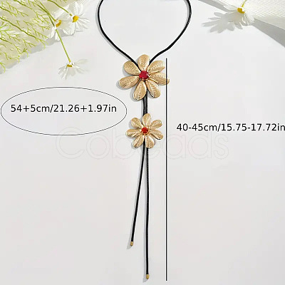 Alloy Glass Flower Black Waxed Cord Lariat Y Necklaces for Women FS-WGE5F3A-02-1