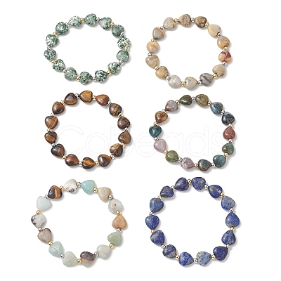 Electroplate Non-magnetic Synthetic Hematite & Natural Gemstone Heart Beads Stretch Bracelets for Women BJEW-JB13447-1