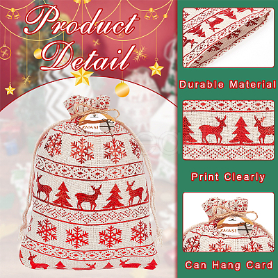 32Pcs 8 Styles Christmas Rectangle Printed Cotton & Linen Candy Gift Drawstring Bags ABAG-BC0001-48-1