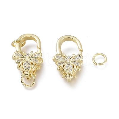 Brass Micro Pave Clear Cubic Zirconia Lobster Claw Clasps ZIRC-Q024-20G-1