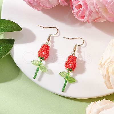 Stainless Steel Glass Flower Dangle Earrings EJEW-MZ00574-1