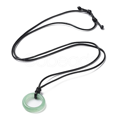 Natural Green Aventurine Ring Pendant Necklace with Waxed Cords NJEW-R262-01B-09-1