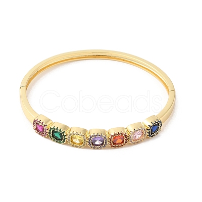 Colorful Cubic Zirconia Square Hinged Bangle BJEW-L681-004G-1