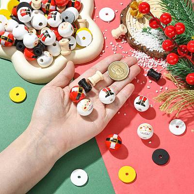 120Pcs 8 Styles Christmas Santa Claus Theme Spray Painted Schima Wood Beads WOOD-CJ0002-60-1