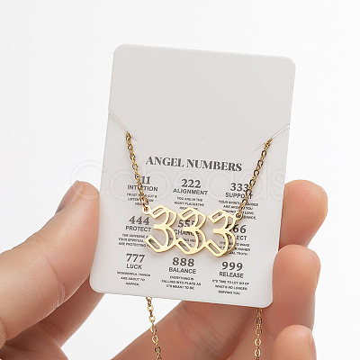 201 Stainless Steel Hollow Angel Number Pendant Necklaces for Women FS-WG21275-23-1
