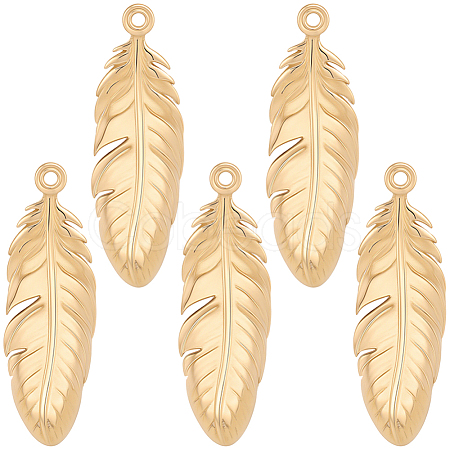 10Pcs 304 Stainless Steel Feather Pendants STAS-BBC0009-99-1