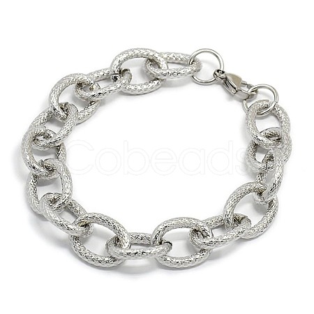 Tarnish Resistant Fashionable 304 Stainless Steel Reticular Grain Cable Chain Bracelets STAS-A028-B092P-1