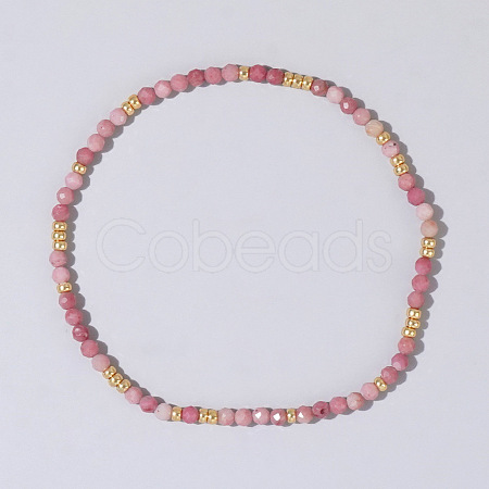 Bohemian Style Natural Rhodonite Faceted Round Beaded Stretch Bracelets for Women's Fashion Luxury Versatile BW4401-1-1