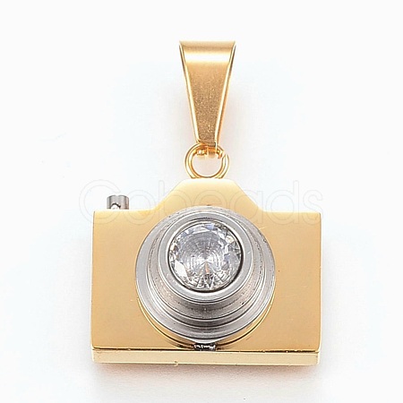 304 Stainless Steel Cubic Zirconia Pendants STAS-F168-34G-1