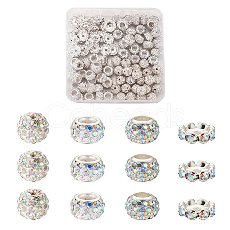 Cheriswelry 100Pcs 4 Styles Pave Disco Ball Beads RB-CW0001-01-1