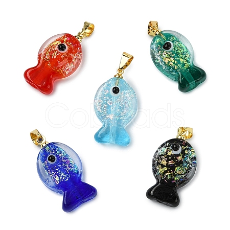 5Pcs 5 Colors Handmade Dichroic Foil Lampwork Pendants DICH-YW0001-01-1