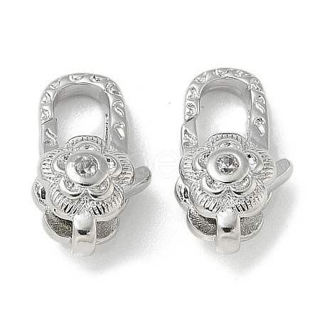 Brass Micro Pave Clear Cubic Zirconia Lobster Claw Clasps KK-M308-17P-1