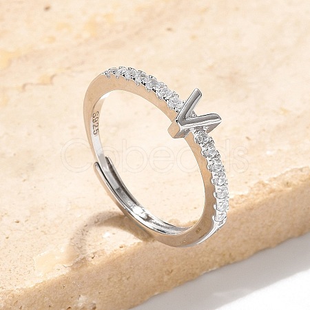 S925 Sterling Silver Adjustable Letter Rings for Women RJEW-M068-01P-V-1