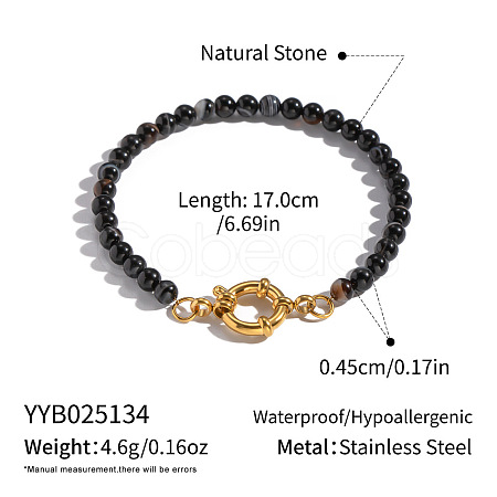 Natural Black Agate Rondelle Beaded Bracelets OA9565-2-1