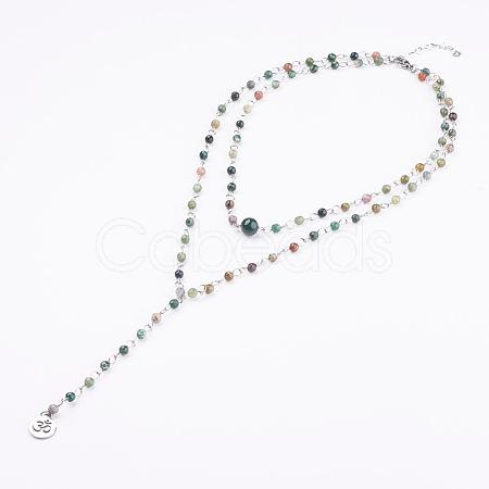Natural Indian Agate Lariat Necklaces NJEW-JN01961-01-1