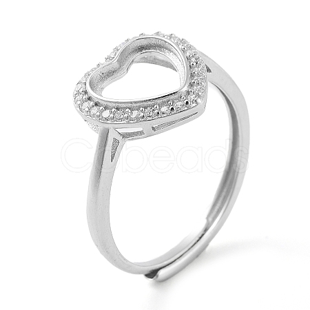 Heart Adjustable 925 Sterling Silver Ring Components STER-G042-05P-1