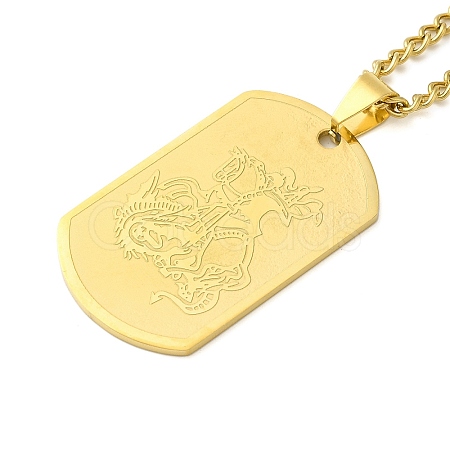 201 Stainless Steel Curb Chain Rectangle with Dragon Pendant Necklaces for Women NJEW-M008-03G-1