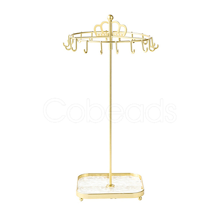 Rotatable Crown Iron Necklace Display Stands with Trays PW-WG5F7B2-01-1