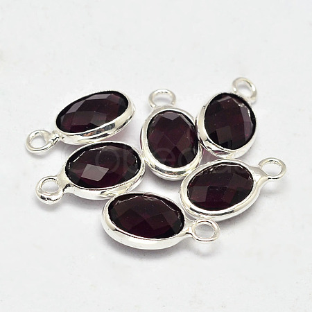 Oval Faceted Silver Tone Brass Glass Charms GLAA-O015-13S-1