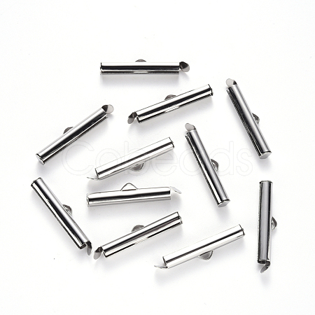 Non-Tarnish 304 Stainless Steel Slide On End Clasp Tubes X-STAS-S115-01H-P-1