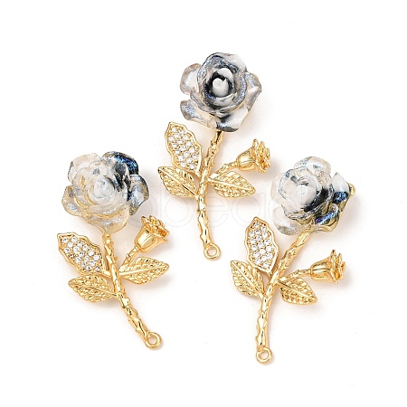 Brass Micro Pave Clear Cubic Zirconia with Resin Pendants KK-G543-21G-1