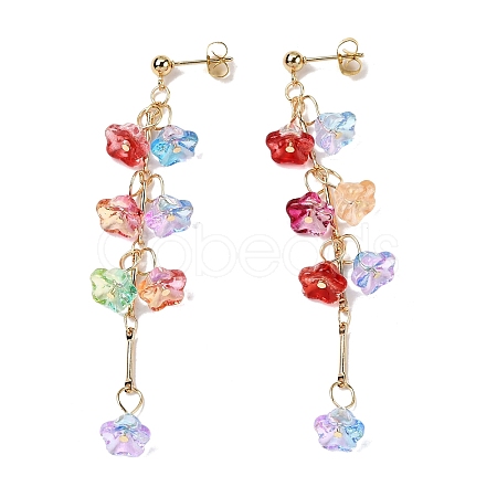 Brass Glass Beads Flower Dangle Stud Earrings EJEW-JE06569-1