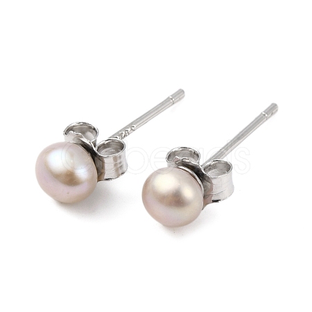 Natural Pearl Round Bead Stud Earrings EJEW-E298-01A-03P-1