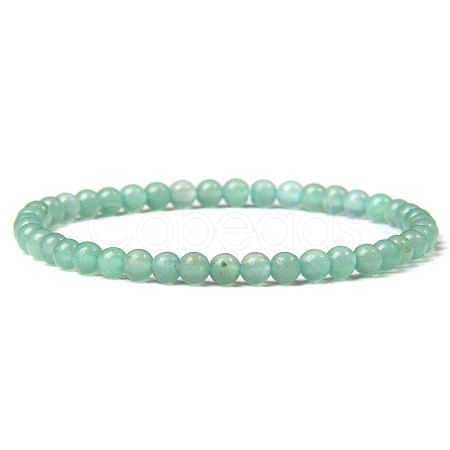 4mm Round Natural Dyed Green Aventurine Beads Bracelet for Men X-KG3069-3-1