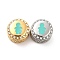 304 Stainless Steel European Beads, with Enamel & Rhinestone, Large Hole Beads, Golden & Stainless Steel Color, Flat Round with Human, Turquoise, 12x8mm, Hole: 4mm