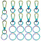 PandaHall Elite Rainbow Color Zinc Alloy Keychain Clasps, with Ion Plating(IP) 304 Stainless Steel Split Key Rings, Clasp: 49x18x6mm, Inner Diameter: 10mm, 10pcs; Key Rings: 25x2mm, 10pcs