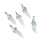 Natural Fluorite Pointed Pendants, Faceted, with Platinum Tone Brass Findings, Lead free & Cadmium Free, Bullet, 27~30x9~10x7~8mm, Hole: 4x3mm