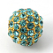 Alloy Rhinestone Beads, Grade A, Round, Golden Metal Color, Aquamarine, 10mm