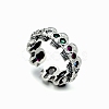 Brass Rhinestones Skull Open Cuff Rings for Unisex PW-WGC11C2-01-1