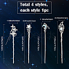 4Pcs 4 Styles Tibetan Style Alloy Resin Hair Sticks OHAR-SC0001-14-2