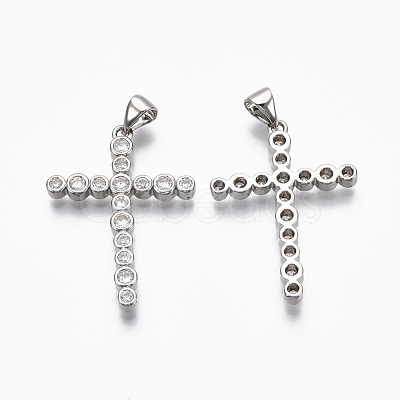 Brass Micro Pave Clear Cubic Zirconia Pendants KK-R133-009P-NF-1