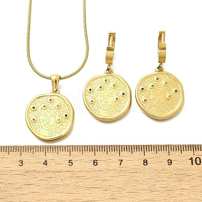 304 Stainless Steel Rhinestone Pendant Necklaces & Hoop Earring Set for Women SJEW-C007-04B-G-1