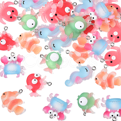 30Pcs 6 Styles Opaque Resin Pendants RESI-YW0003-50-1