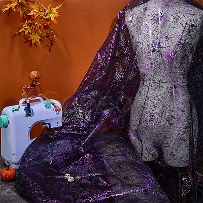 Halloween Spider & Spider Web Polyester Gauze Fabric AJEW-WH0314-677D-1