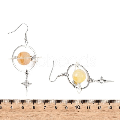 Natural Yellow Hematoid Quartz & Alloy Pendant Dangle Earrings EJEW-TA00818-02-1