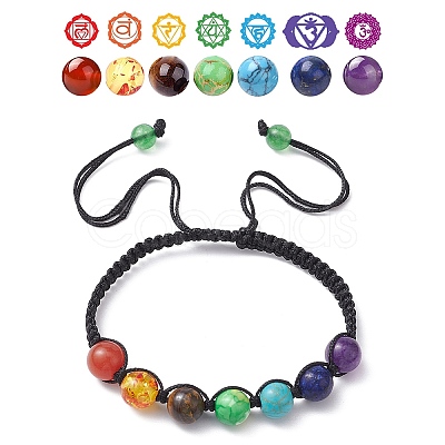 Round Natural Mixed Gemstone Braided Bead Bracelet BJEW-YW0001-11-1