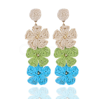 Flower Brass Raffia Dangle Stud Earrings FS-WGB7A43-02-1