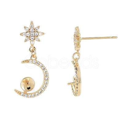 Brass Micro Pave Clear Cubic Zirconia Stud Earring Findings KK-S364-143-1