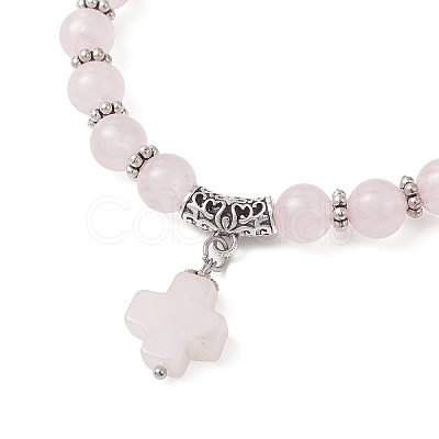 Natural Rose Quartz Cross Charm Bracelets BJEW-JB12259-01-1