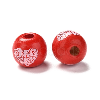 Printed Wood European Beads WOOD-F011-05-1