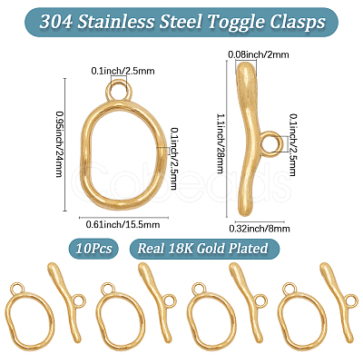 10Pcs Ion Plating(IP) 304 Stainless Steel Toggle Clasps STAS-SC0020-79-1