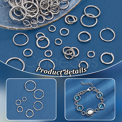 PandaHall Elite 226Pcs 7 Styles 304 Stainless Steel Open Jump Rings STAS-PH0005-53-1